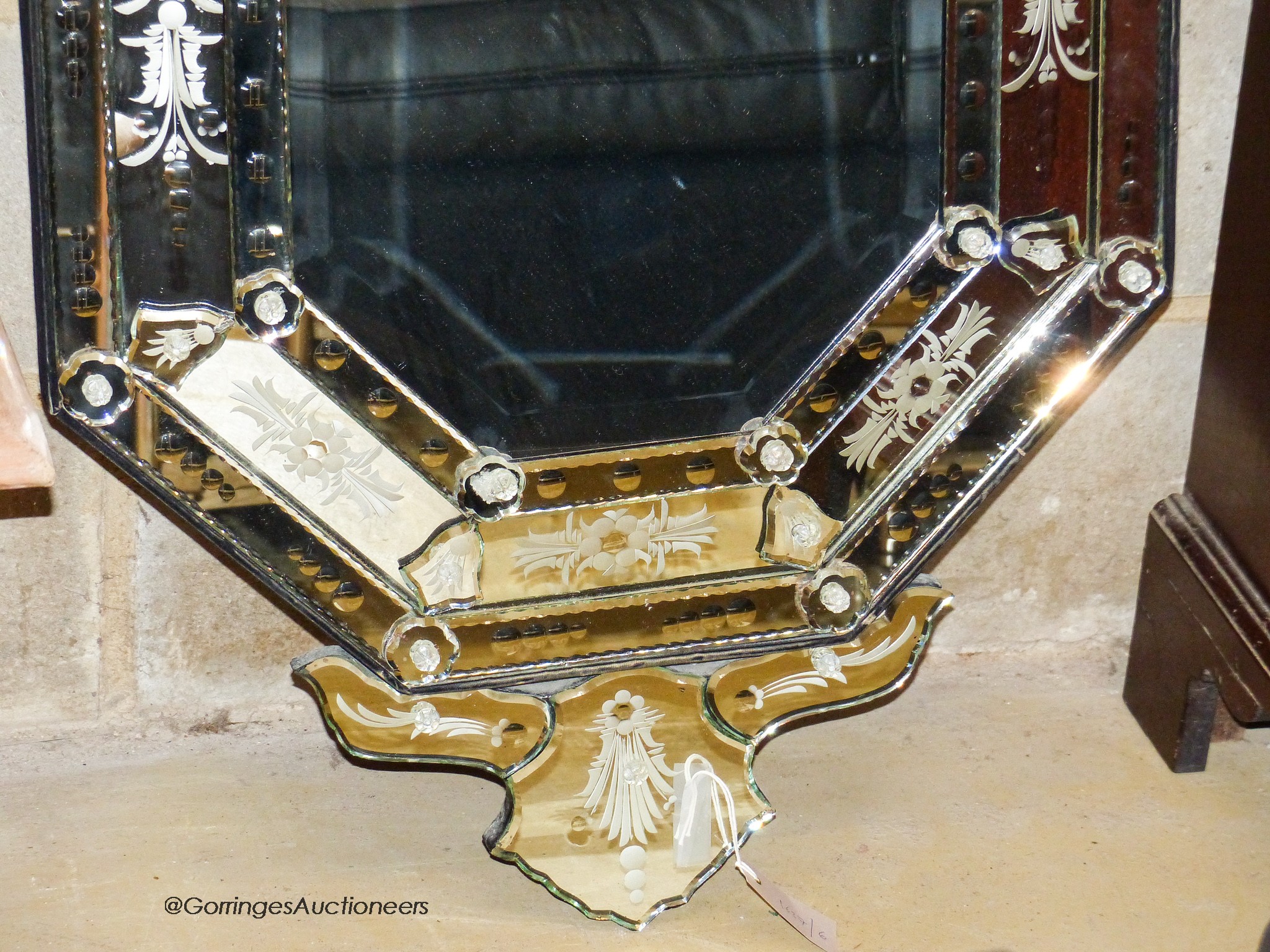 An etched Venetian style octagonal wall mirror, width 70cm, height 138cm